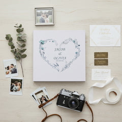 Personalised Large Linen Cover Wedding Photo Album Dusty Blue Heart photo album ukgiftstoreonline
