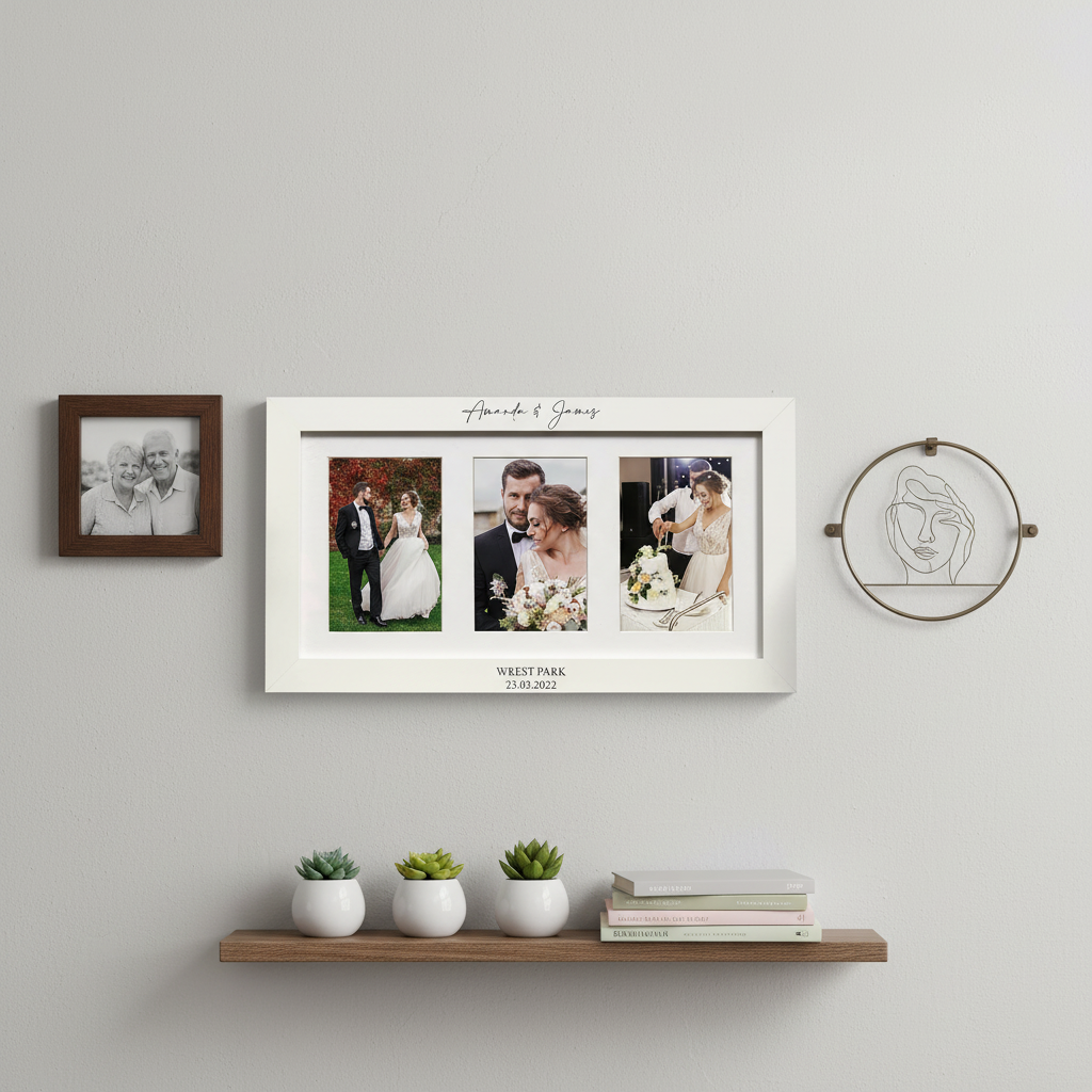 Personalised White Wooden Wedding Triple Photo 6 x 4 Frame Gift Photo Frame ukgiftstoreonline