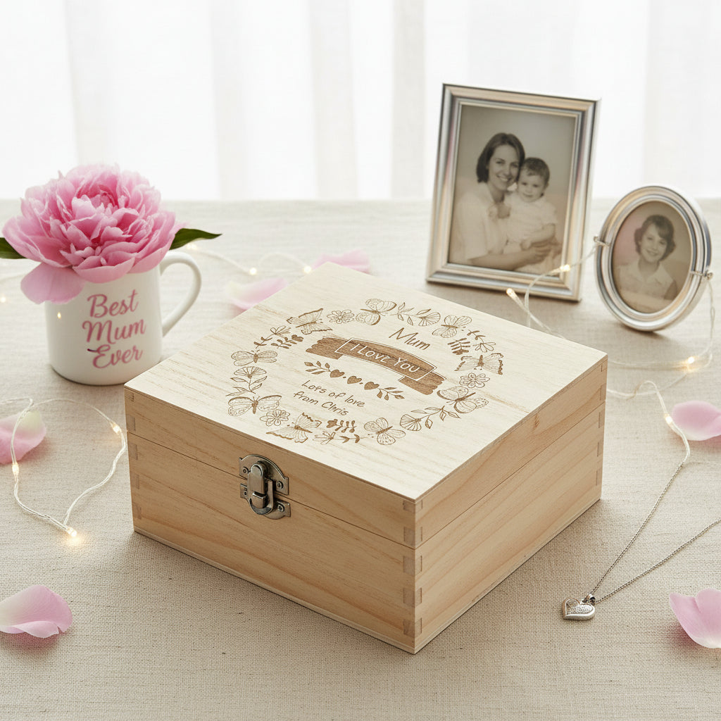 Personalised Mum Love You Engraved Wooden Keepsake Memory Gift Box Keepsake Box ukgiftstoreonline