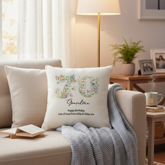 70th Birthday Gift For Her Personalised Cushion With Butterflies and Flowers Personalised Cushion Gifts ukgiftstoreonline