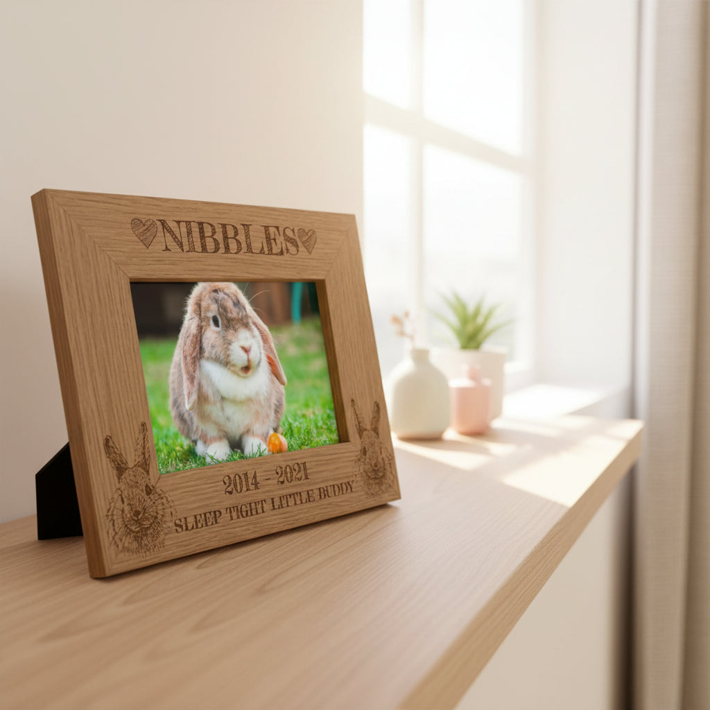 Personalised Rabbit Remembrance Memorial Engraved Wooden Photo Frame gift