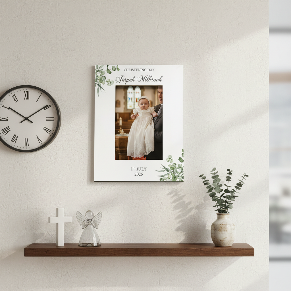 Personalised Christening Day Elegant Photo Frame Gift With Leaves Photo Frame ukgiftstoreonline