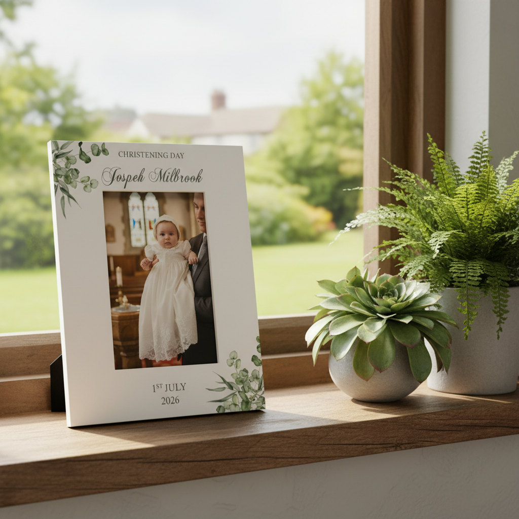 Personalised Christening Day Elegant Photo Frame Gift With Leaves Photo Frame ukgiftstoreonline