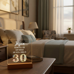 Personalised 30th birthday Gift For Her LED Light With Flowers and Butterflies Personalised Heart Gifts ukgiftstoreonline