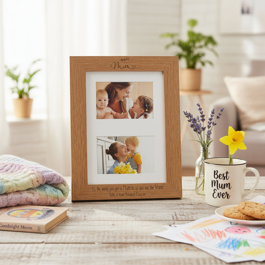 Personalised Mum Engraved Wooden Double Photo Frame Gift For Mothers Day Birthday or Christmas personalised photo frames ukgiftstoreonline