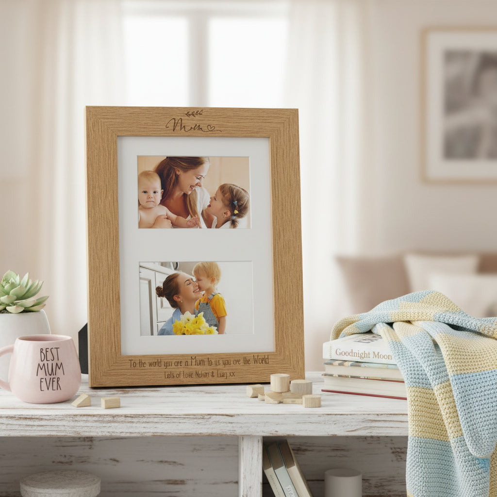 Personalised Mum Engraved Wooden Double Photo Frame Gift For Mothers Day Birthday or Christmas personalised photo frames ukgiftstoreonline