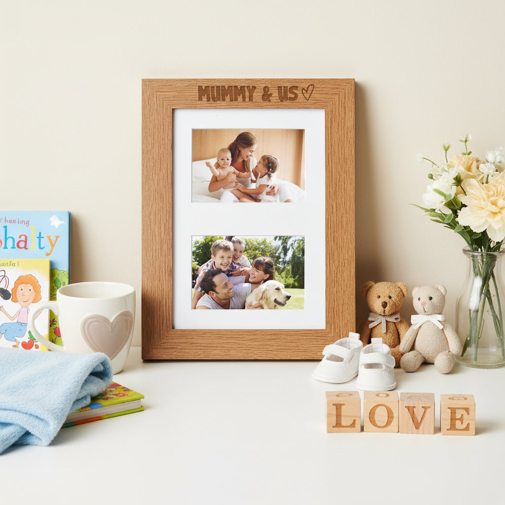 Mummy and Us Engraved Wooden Photo Picture Frame Double 6x4 Inch Photo Frame ukgiftstoreonline
