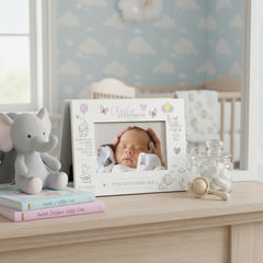 Personalised Baby Girl Photo Frame With Birth Details and Cute Elephant Photo Frame ukgiftstoreonline