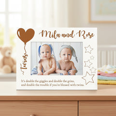 White Engraved Personalised Twins Photo Frame Gift Family Photo frame ukgiftstoreonline