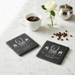 Set Of Two Personalised Wedding Anniversary Engraved Stone Slate Coaster Gift Anniversary Gifts ukgiftstoreonline