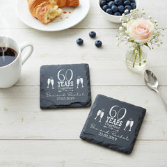 Set Of Two Personalised Wedding Anniversary Engraved Stone Slate Coaster Gift Anniversary Gifts ukgiftstoreonline