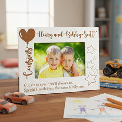 Personalised Cousins Photo White Engraved Wooden Frame Balloon Design Family Photo frame ukgiftstoreonline