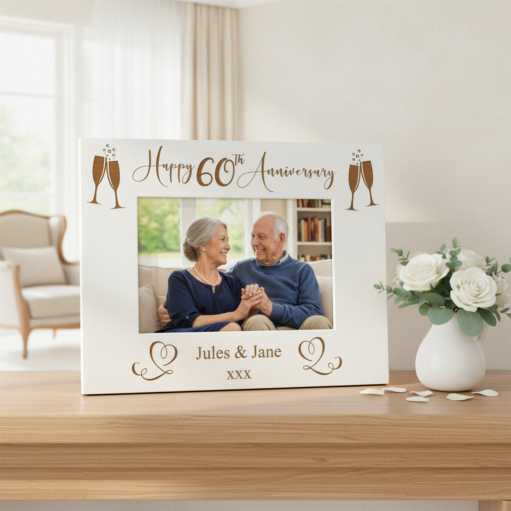Personalised 60th Anniversary White Wooden Engraved Photo Frame Gift Photo Frame ukgiftstoreonline