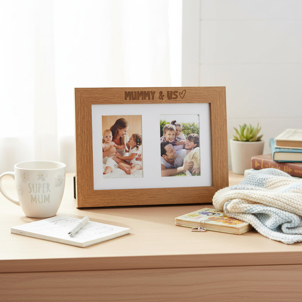 Mummy and Us Double Photo Frame 6x4 Inch Engraved Wooden Mothers Day Birthday Christmas Photo Frame ukgiftstoreonline