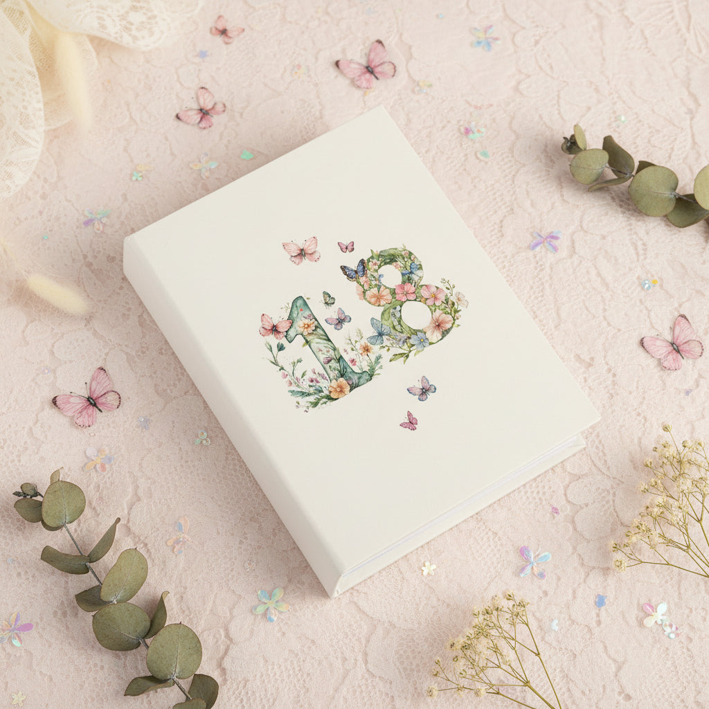 18th Birthday Photo Album Gift For Her 100 Photos 6"x4" Butterflies and Flowers Personalised Photo Album ukgiftstoreonline