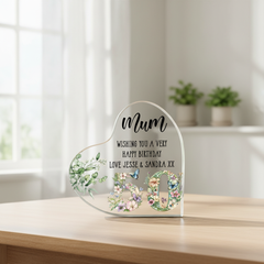 Personalised 50th Birthday Gift Heart Block in Silk Lined Gift Box With Flowers and Butterflies