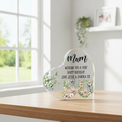 Personalised 50th Birthday Gift Heart Block in Silk Lined Gift Box With Flowers and Butterflies