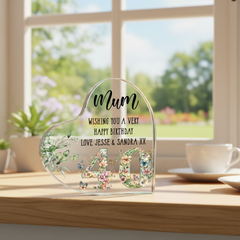 Personalised 40th Birthday Gift Heart Block in Silk Lined Gift Box With Flowers and Butterflies