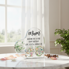 Personalised 40th Birthday Gift Heart Block in Silk Lined Gift Box With Flowers and Butterflies