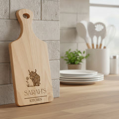 Personalised Custom Engraved Wooden Serving Board Cheese Board Cutting Novelty Gift With Highland Cow