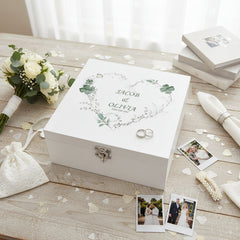 Personalised Luxury Wooden Wedding Box Keepsakes With Green Clover Leaf Heart Keepsake Wooden Box ukgiftstoreonline