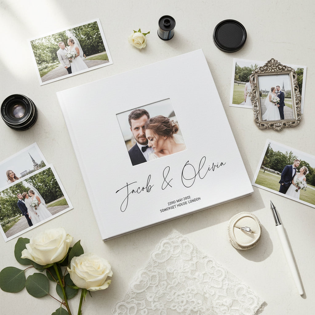 Personalised Modern Script Large Linen Wedding Photo Album Self Adhesive photo album ukgiftstoreonline