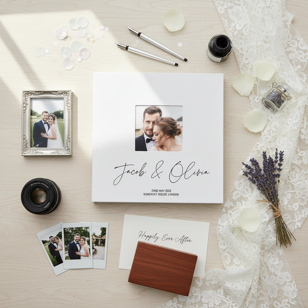 Personalised Modern Script Large Linen Wedding Photo Album Self Adhesive photo album ukgiftstoreonline