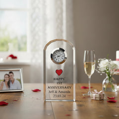 Personalised 1st Wedding Anniversary Crystal Glass Clock Gift Personalised Crystal Glass ukgiftstoreonline