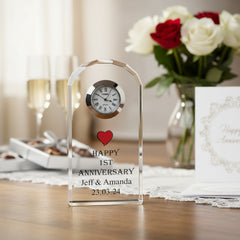 Personalised 1st Wedding Anniversary Crystal Glass Clock Gift Personalised Crystal Glass ukgiftstoreonline