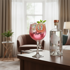 Personalised 70th Birthday Cocktail Gin Glass Gift For Her With Flowers and Butterflies