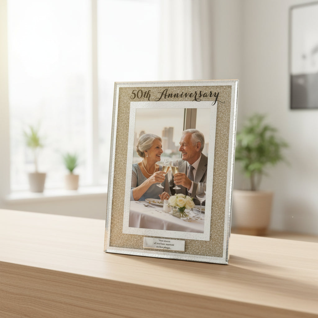Personalised 50th Diamond Anniversary Crystal Border Photo Frame Gift Anniversary Photo Frame ukgiftstoreonline