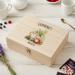 Personalised Any Name Compartment Tea Box With Old Fashioned Pot and Cup