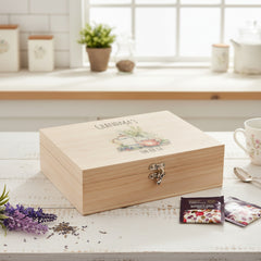 Personalised Any Name Compartment Tea Box With Old Fashioned Pot and Cup