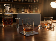 Best Man Gift Set Glass and Coaster With Silver Inscription Personalised Whiskey Glass ukgiftstoreonline