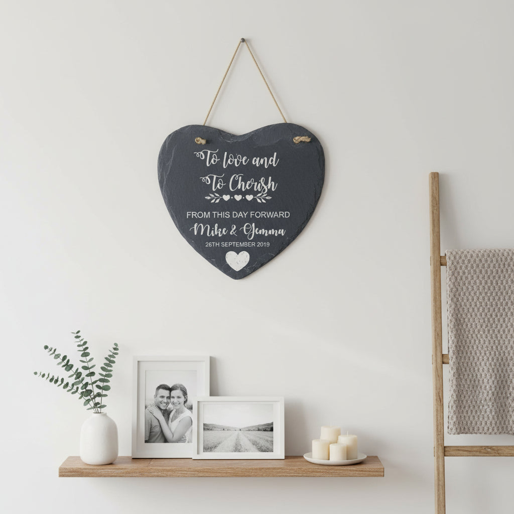 Personalised To Love and Cherish Wedding Slate Heart Gift Engraved Stone Personalised Heart Gifts ukgiftstoreonline