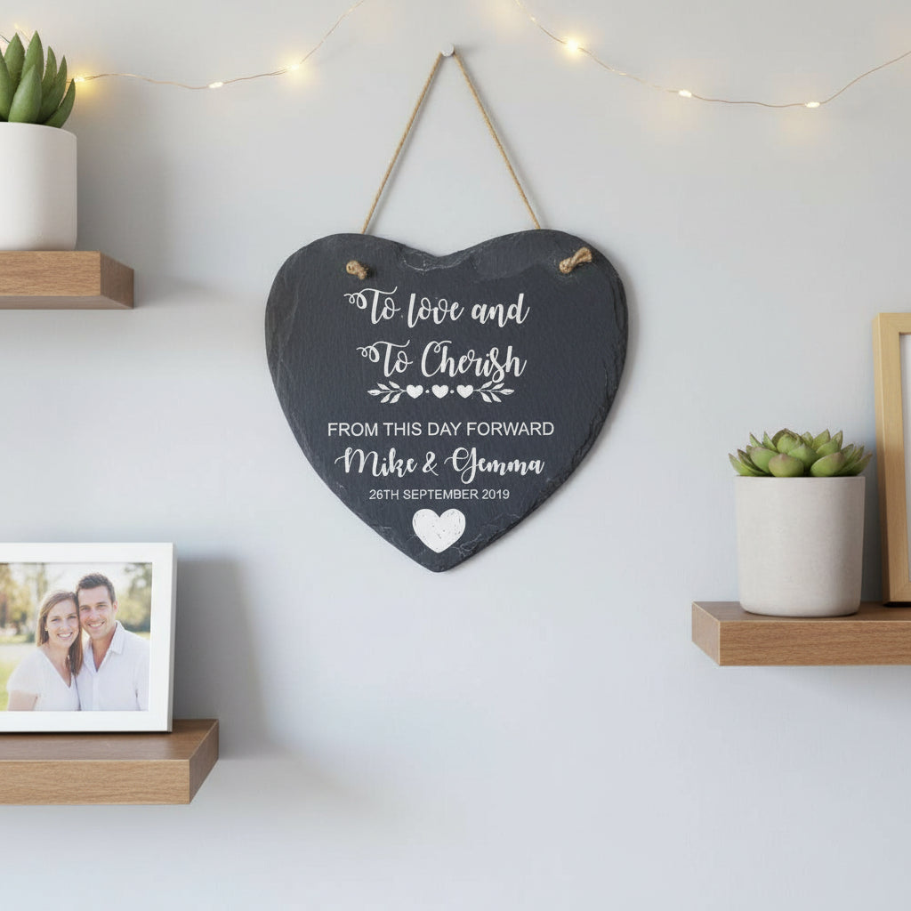 Personalised To Love and Cherish Wedding Slate Heart Gift Engraved Stone Personalised Heart Gifts ukgiftstoreonline