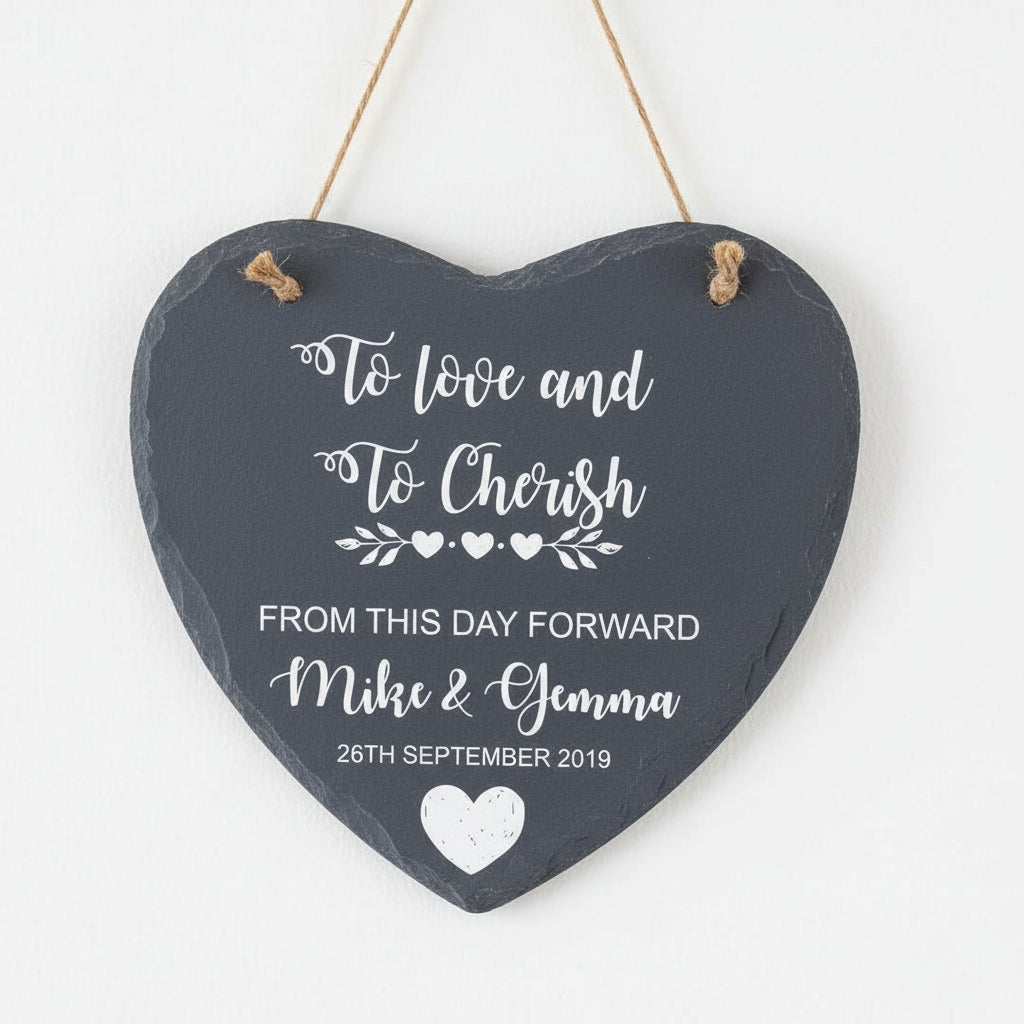 Personalised To Love and Cherish Wedding Slate Heart Gift Engraved Stone Personalised Heart Gifts ukgiftstoreonline
