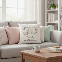 30th Birthday Gift For Her Personalised Cushion With Butterflies and Flowers Personalised Cushion Gifts ukgiftstoreonline