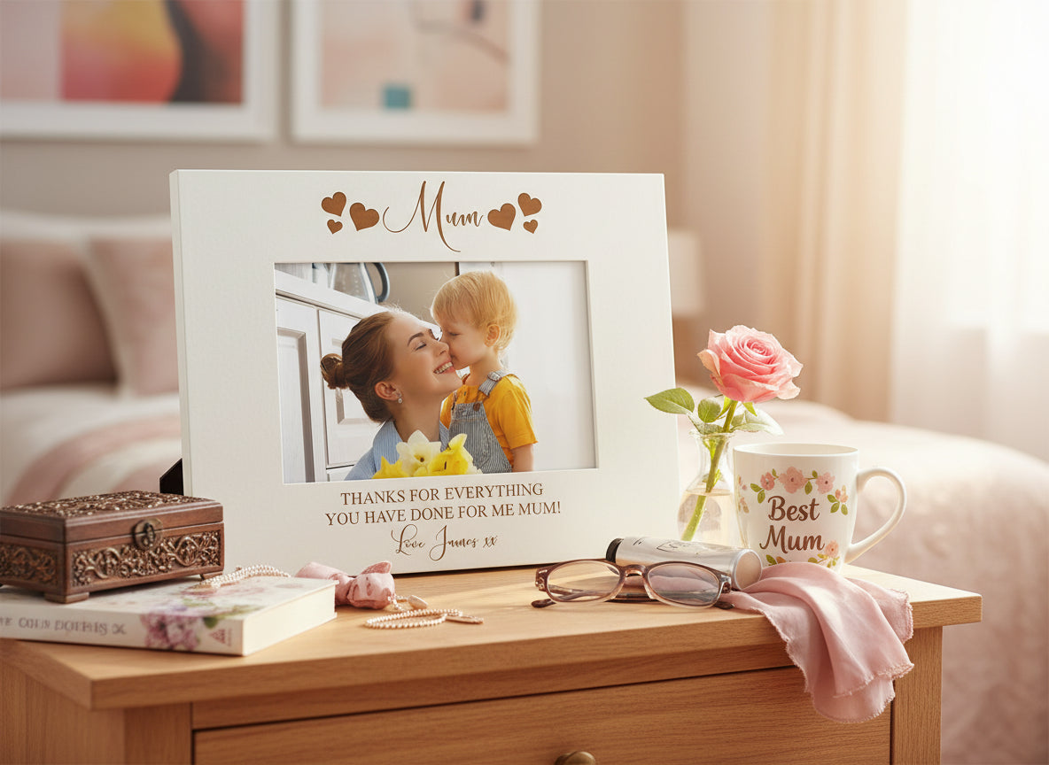 Personalised Mum Engraved White Wood Photo Frame Gift For Mothers Day or Birthday Family Photo frame ukgiftstoreonline