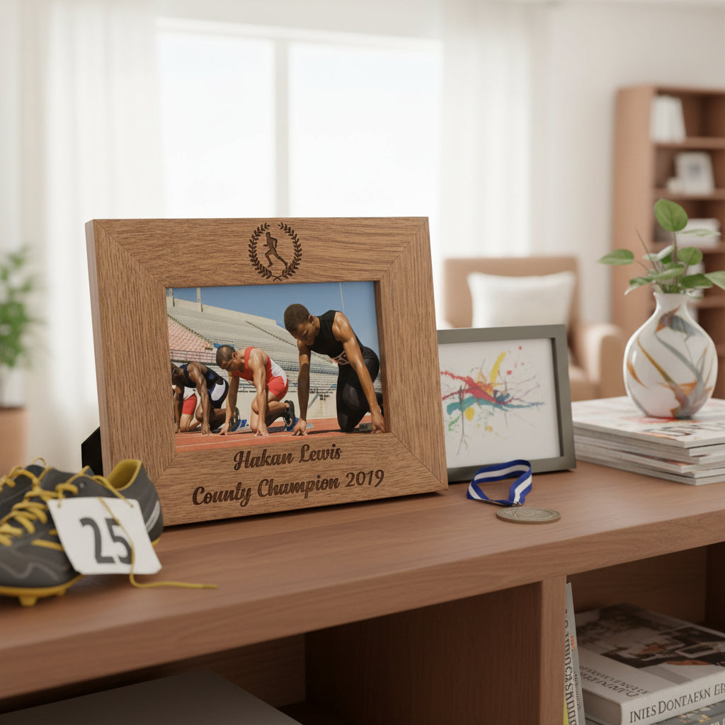 Athletics Runner Marathon Gift Personalised Engraved Wooden Photo Frame Photo Frame ukgiftstoreonline