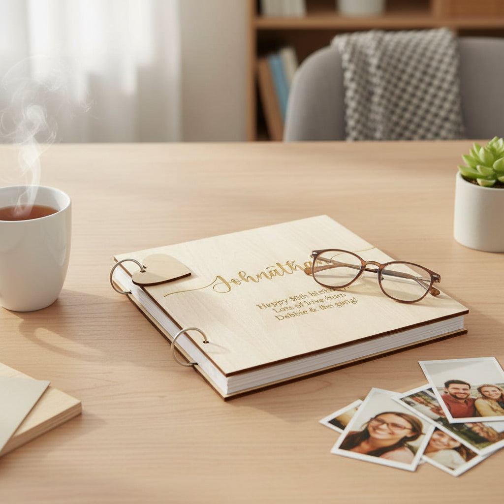 Personalised Birthday Photo Album Engraved Large Wooden Scrapbook Keepsake Gift Birthday Photo Album ukgiftstoreonline