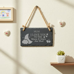 Mum I Love You To The Moon and Back Engraved Stone Slate Plaque Personalised Slates ukgiftstoreonline