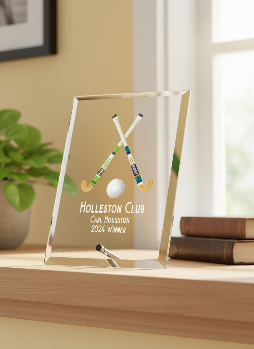 Personalised Field Hockey Trophy Glass Plaque With Colour Print Personalised Plaque Sign ukgiftstoreonline