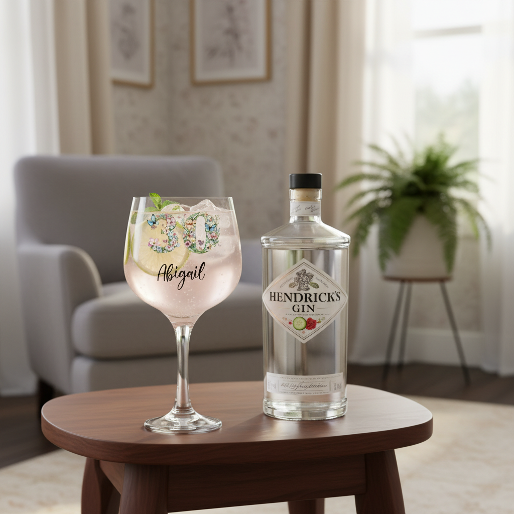 Personalised 30th Birthday Cocktail Gin Glass Gift For Her With Flowers and Butterflies