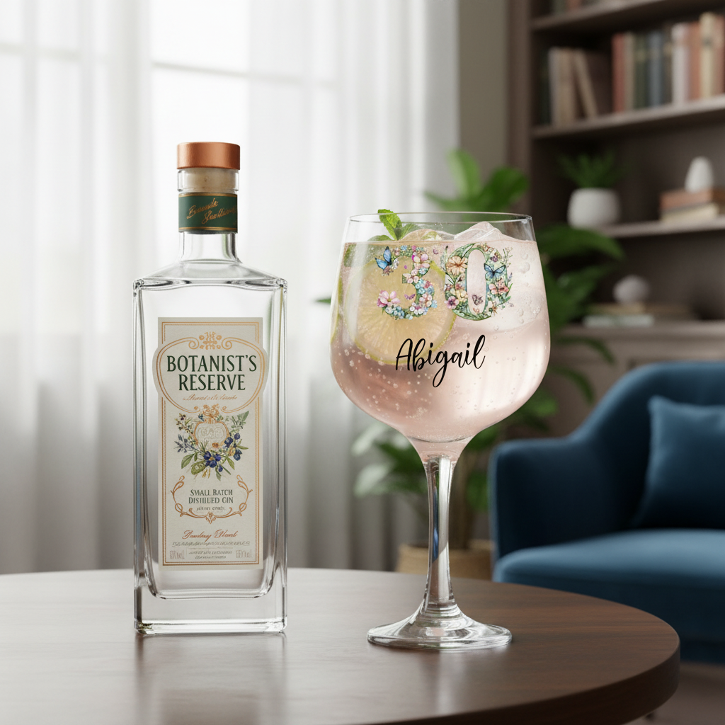 Personalised 30th Birthday Cocktail Gin Glass Gift For Her With Flowers and Butterflies