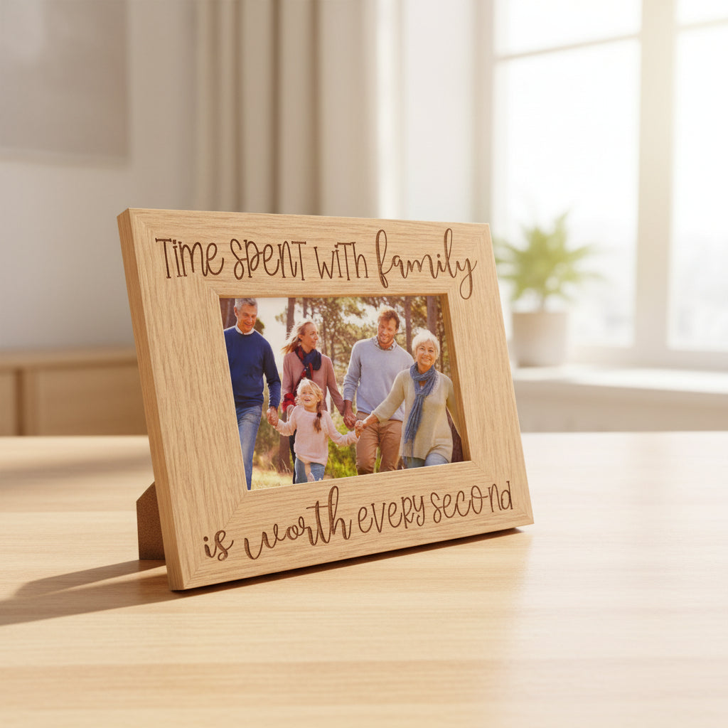 Time Spent With Family Photo Frame Landscape Oak Wood Finish Family Photo frame ukgiftstoreonline