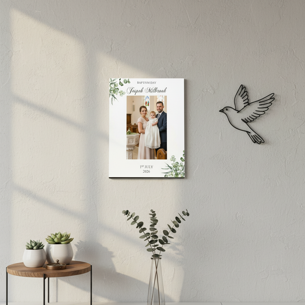 Personalised Baptism Day Elegant Photo Frame Gift With Leaves