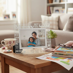 Beautiful Mummy Glass and Mirror Photo Frame Gift For Mothers Day Birthday or Christmas