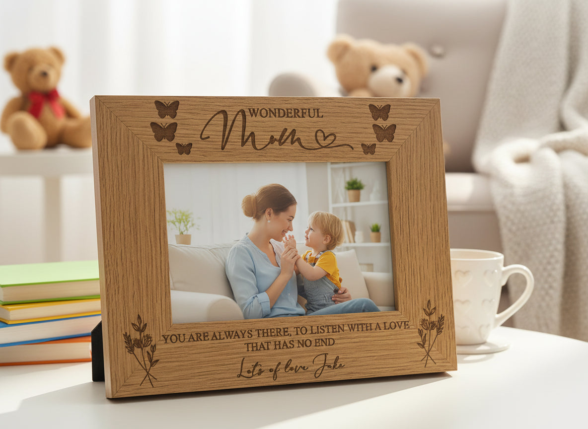 Personalised Wonderful Mum Engraved Wooden Photo Frame Gift personalised photo frames ukgiftstoreonline