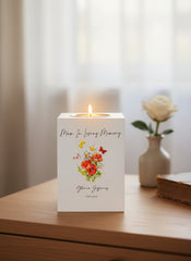 Personalised Mum Remembrance Memorial Tea Light Butterflies & Flowers Tea Light Holder ukgiftstoreonline